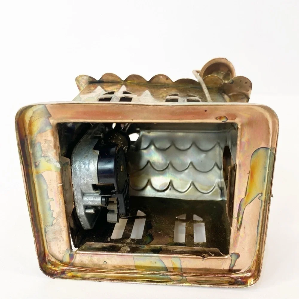 Vintage Copper Color Tin Wind Up Church Music Box Plays Amazing Grace Holidays